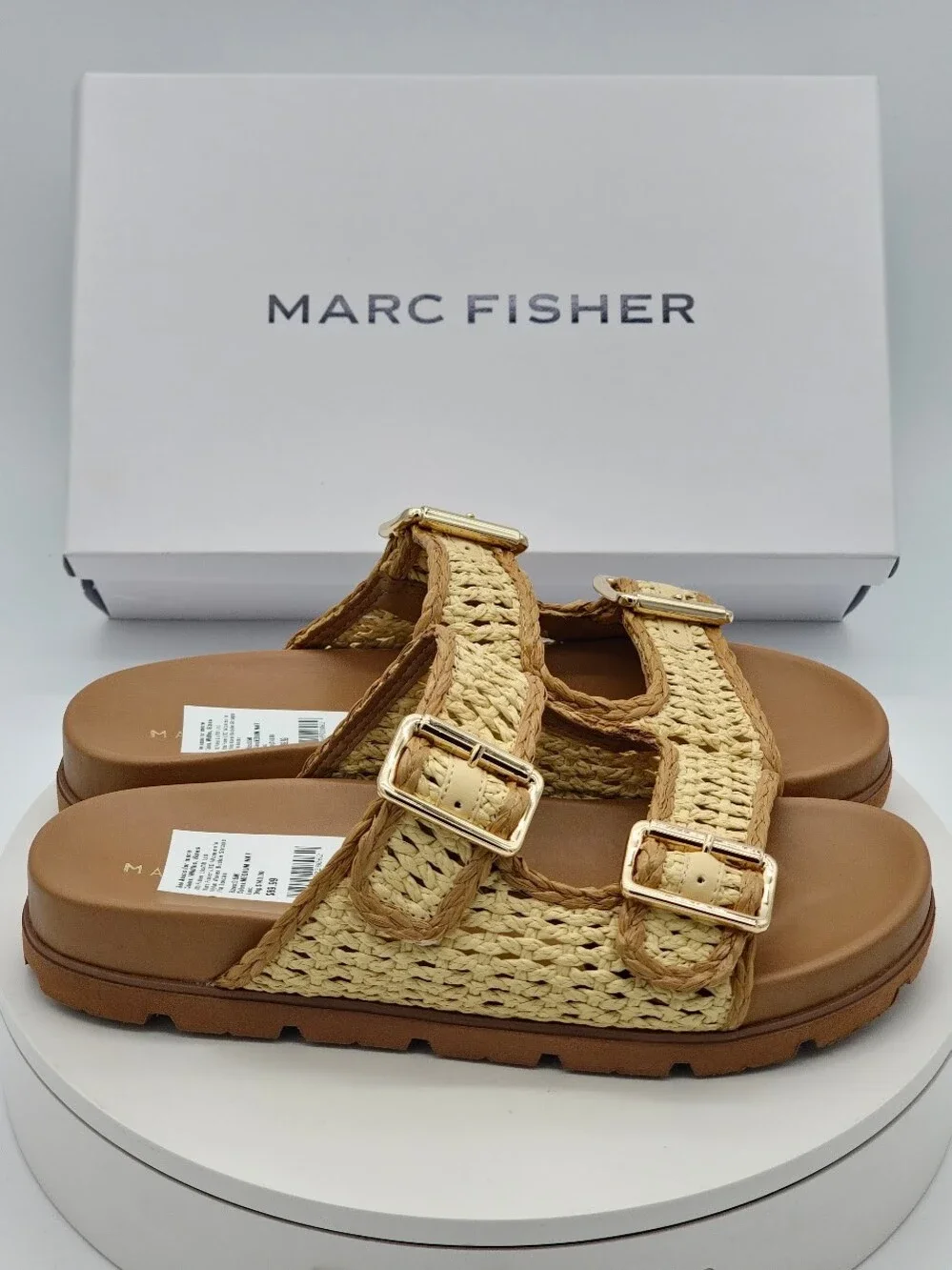 Marc Fisher Mylan Woven Buckle Slide Sandals Women’s Size 9.5 Medium Natural